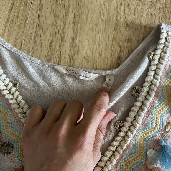 Soft Surroundings Clementine Tunic Top Embroidered Tassels Accent Medium boho - Picture 5 of 8